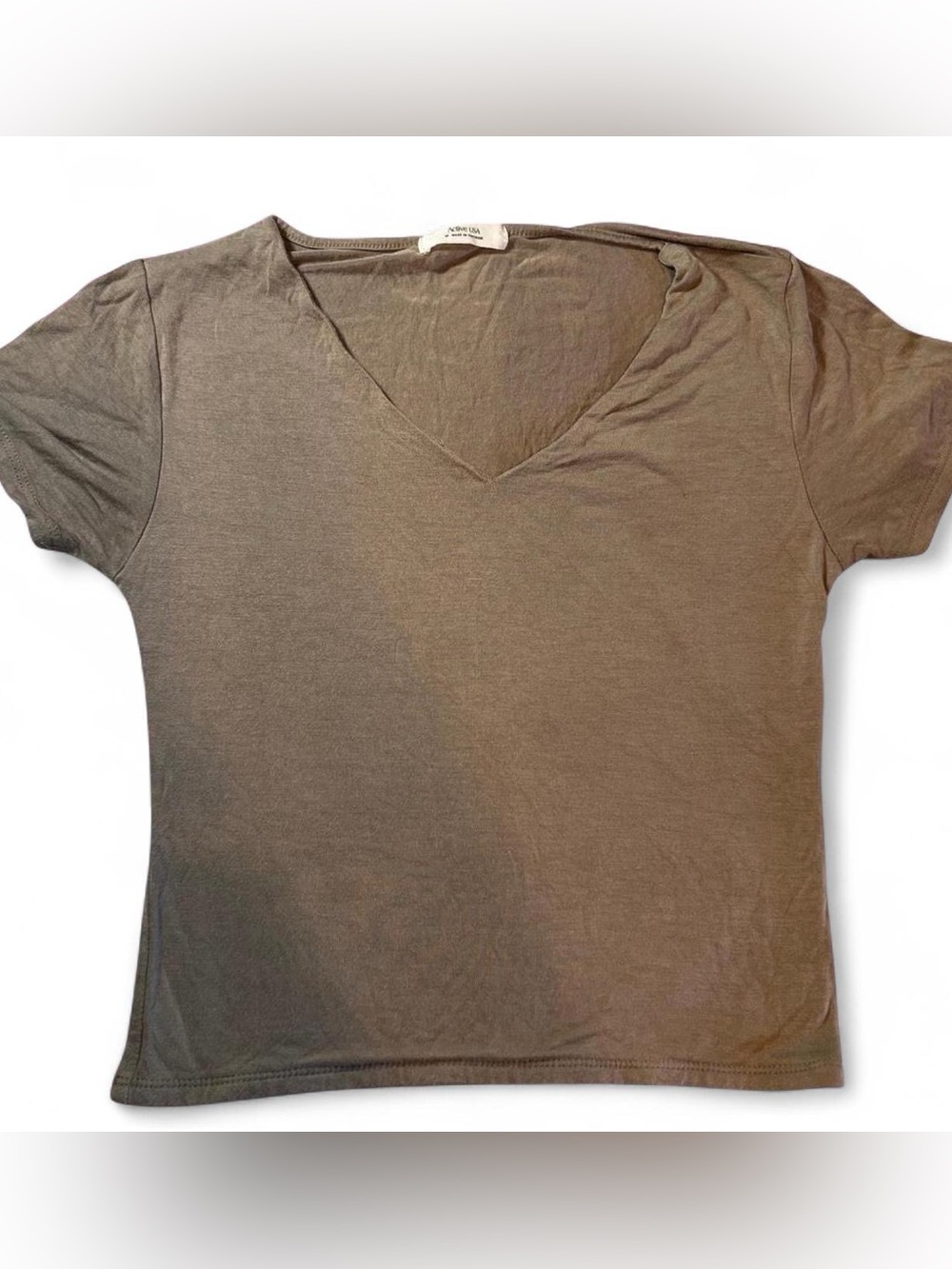 Active USA Women's V-Neck Short Sleeve Top - Olive